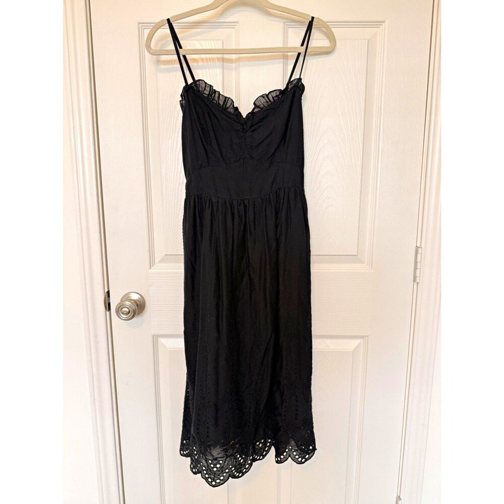 Abercrombie & Fitch Black Cotton V-Neck Eyelet Midi Spaghetti Strap Dress S